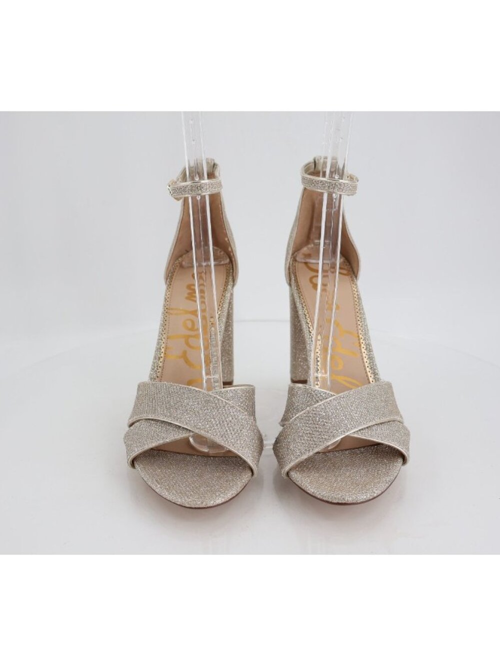 Sam Edelman Womens Yancy Heeled Ankle Strap Sandals Size 10 M Silver Shimmer - Picture 3 of 13